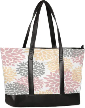 Abstract Hand Painted Flowers Laptop Tote Bag for Women Lightweight Work Purse with Multiple Compartments Fits 13-15.6 Inch Laptop Tablet Shoulder Bag for Office Travel Daily Use