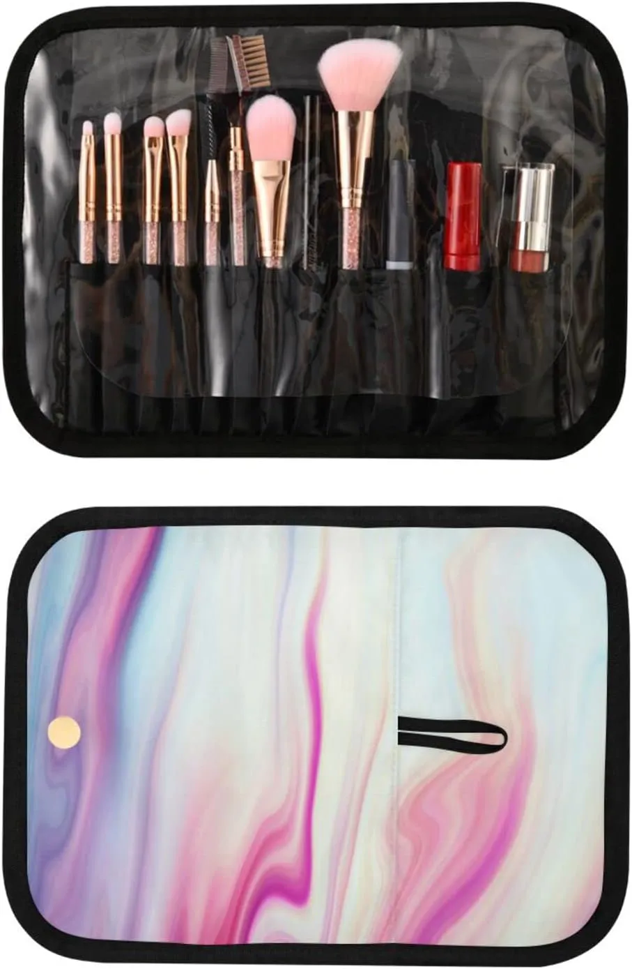 Abstract Liquid Marble Agate Slab Paint Pastel Pink Macro Wavy Lines 3 PCs Set Toiletry bags, 1 Women's Travel Cosmetic Bag, 1 Hanging Toiletry Wash Bag, 1 Brush Case, Portable Makeup Storage Case