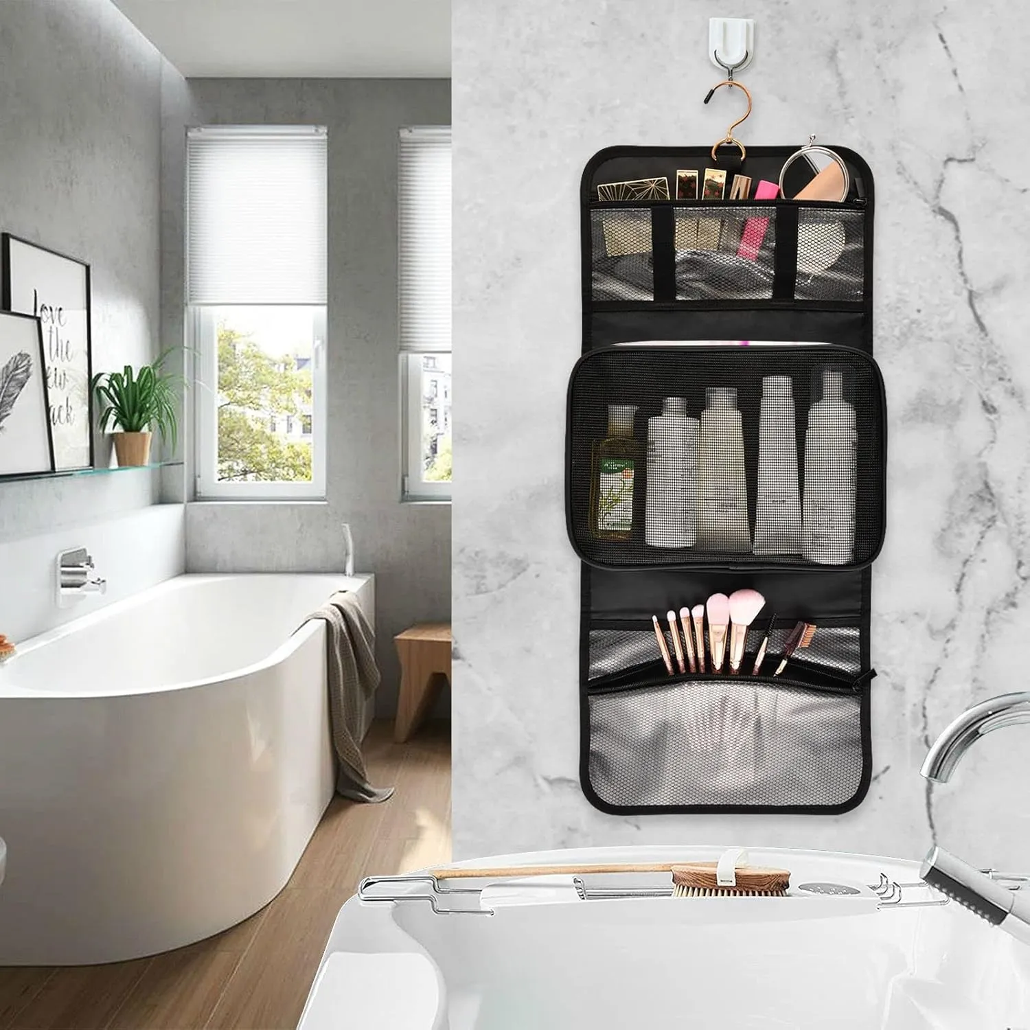 Abstract Liquid Marble Agate Slab Paint Pastel Pink Macro Wavy Lines 3 PCs Set Toiletry bags, 1 Women's Travel Cosmetic Bag, 1 Hanging Toiletry Wash Bag, 1 Brush Case, Portable Makeup Storage Case