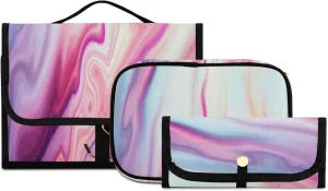 Abstract Liquid Marble Agate Slab Paint Pastel Pink Macro Wavy Lines 3 PCs Set Toiletry bags, 1 Women's Travel Cosmetic Bag, 1 Hanging Toiletry Wash Bag, 1 Brush Case, Portable Makeup Storage Case