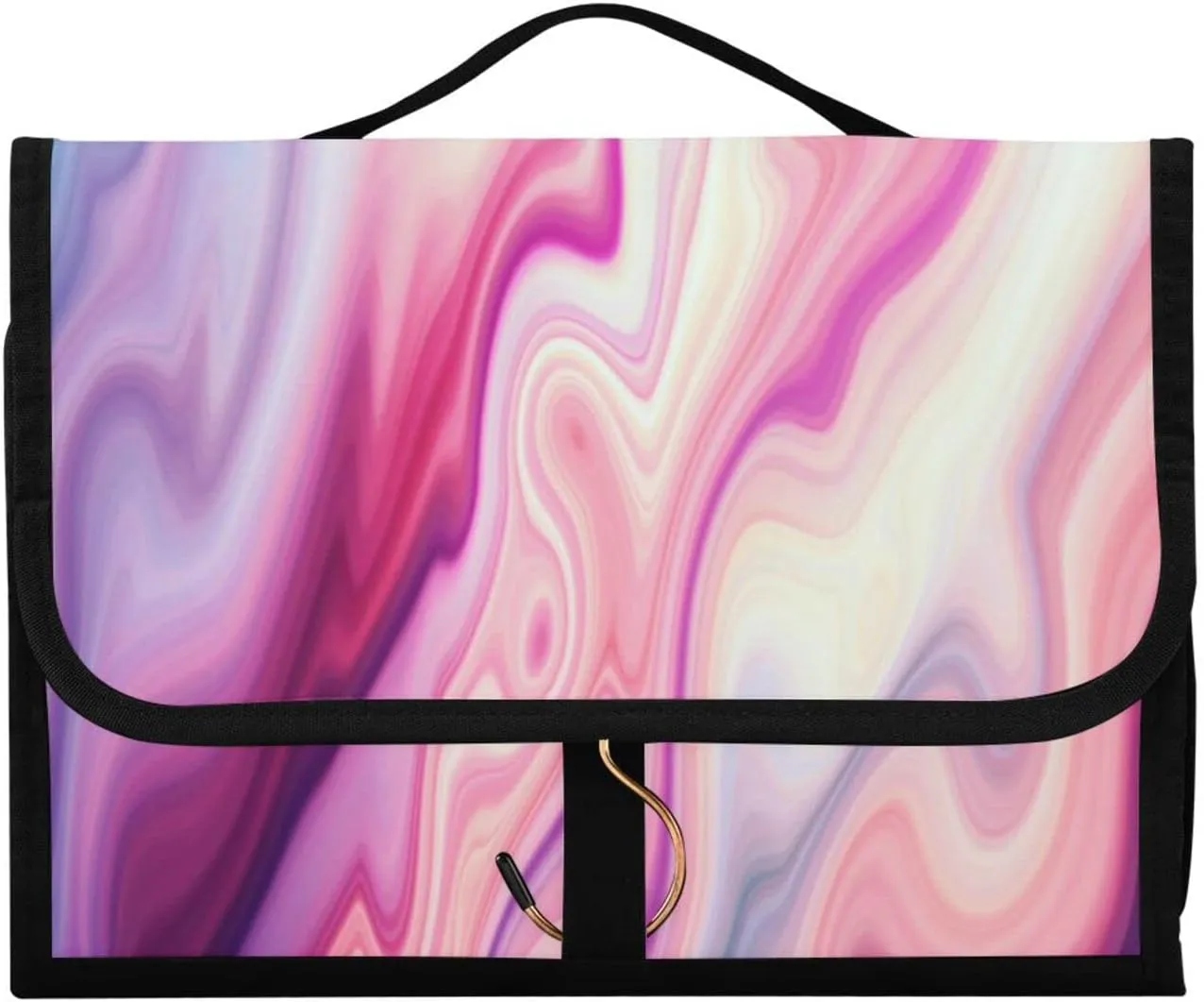 Abstract Liquid Marble Agate Slab Paint Pastel Pink Macro Wavy Lines 3 PCs Set Toiletry bags, 1 Women's Travel Cosmetic Bag, 1 Hanging Toiletry Wash Bag, 1 Brush Case, Portable Makeup Storage Case