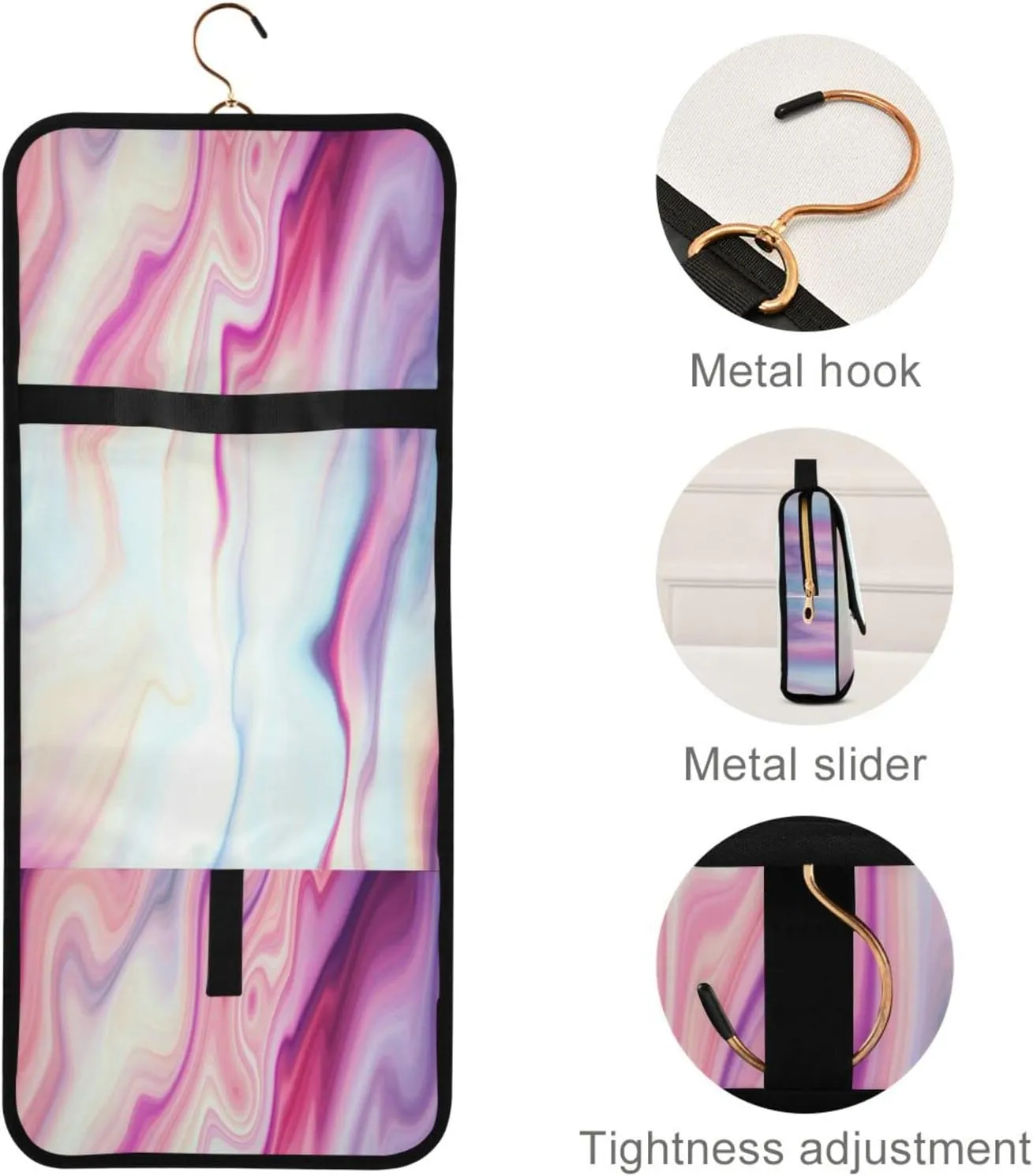 Abstract Liquid Marble Agate Slab Paint Pastel Pink Macro Wavy Lines 3 PCs Set Toiletry bags, 1 Women's Travel Cosmetic Bag, 1 Hanging Toiletry Wash Bag, 1 Brush Case, Portable Makeup Storage Case