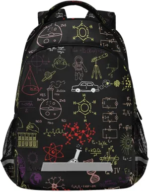 Acpiggto Backpack Black Colorful Science Chemistry Biology Math Graphs Travel Daypack Shoulder Bag With Padded Shoulder Strap Large Medium Size