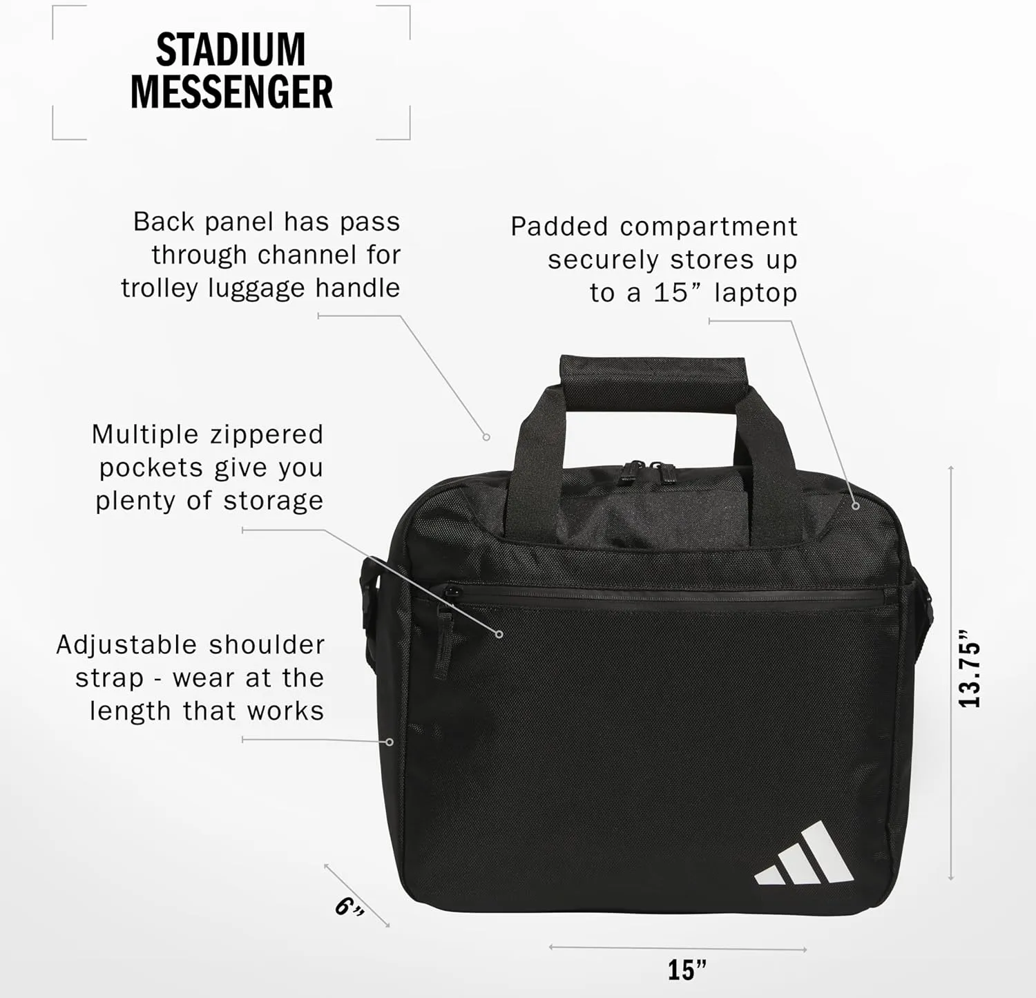 adidas Stadium Messenger, Black/White, One Size