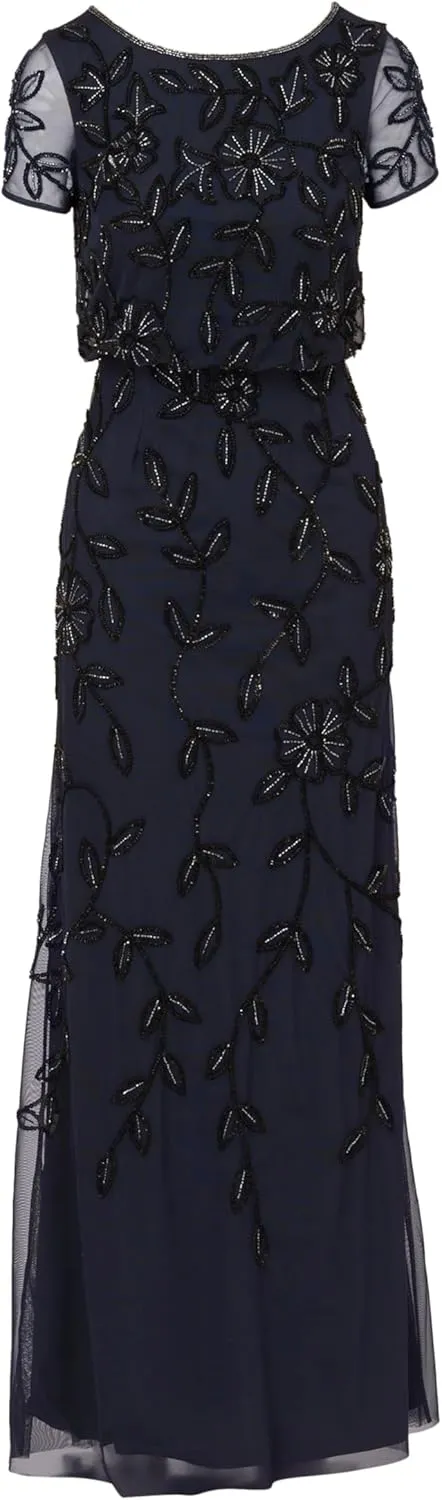 Adrianna Papell Women's Blouson Beaded Long Dress