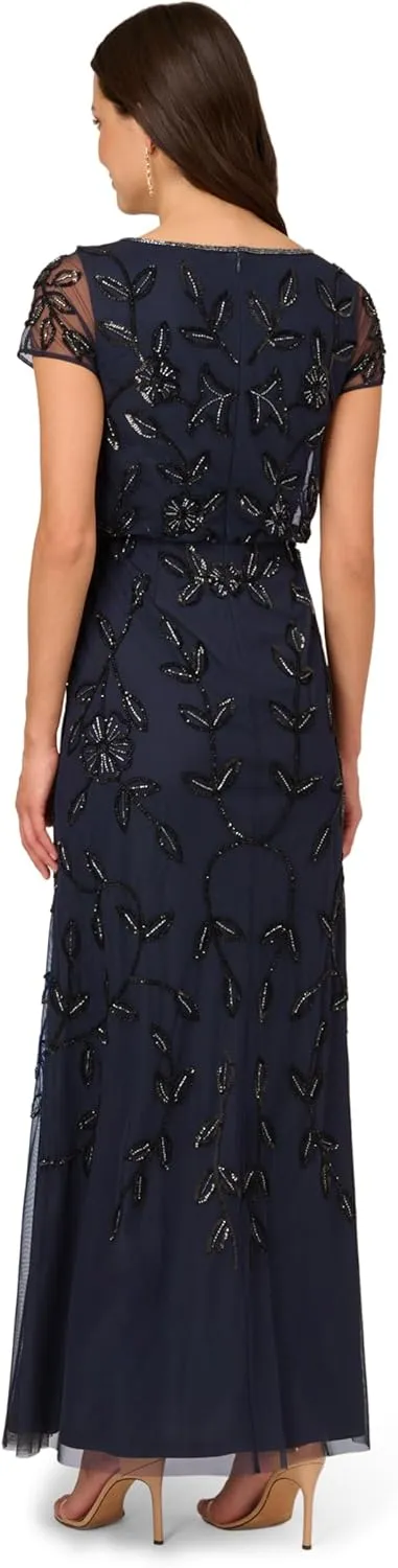 Adrianna Papell Women's Blouson Beaded Long Dress