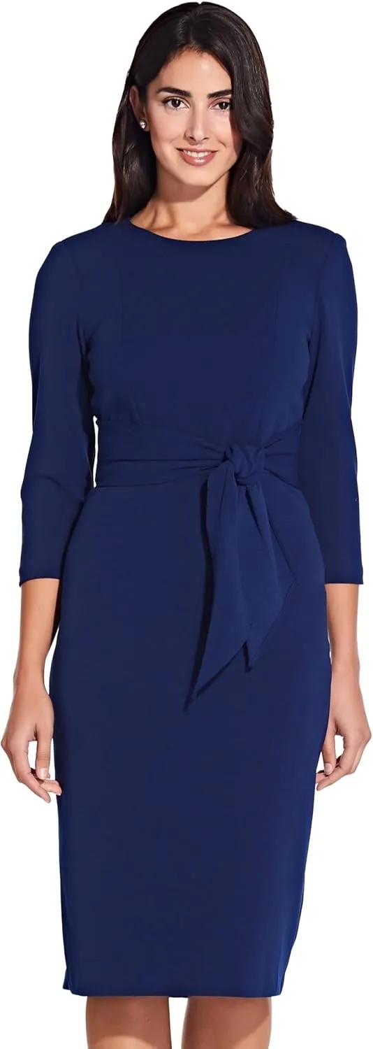 Adrianna Papell Women's Bow Sheath Dress with Three Quarter Sleeves