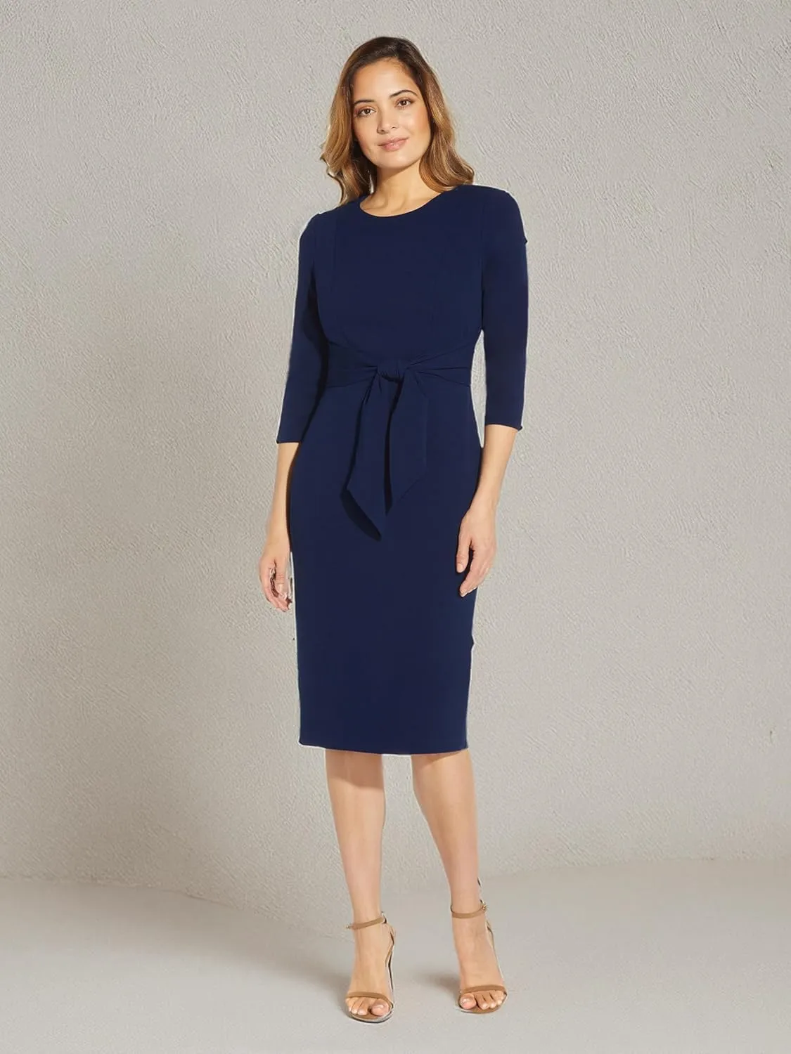 Adrianna Papell Women's Bow Sheath Dress with Three Quarter Sleeves