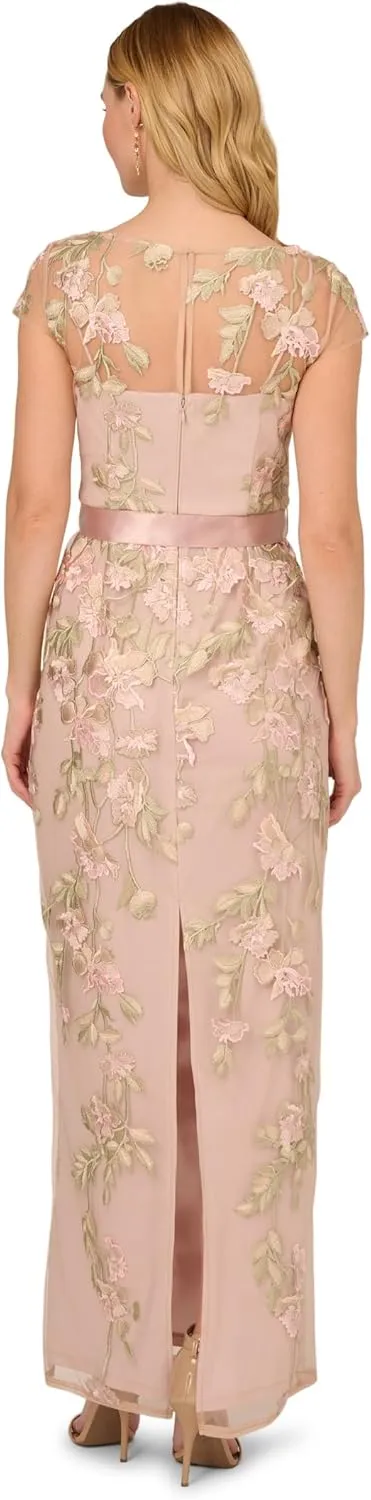 Adrianna Papell Women's Cascading Floral Colmn Gwn