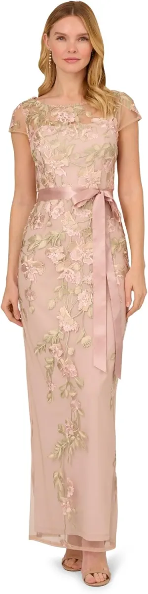 Adrianna Papell Women's Cascading Floral Colmn Gwn