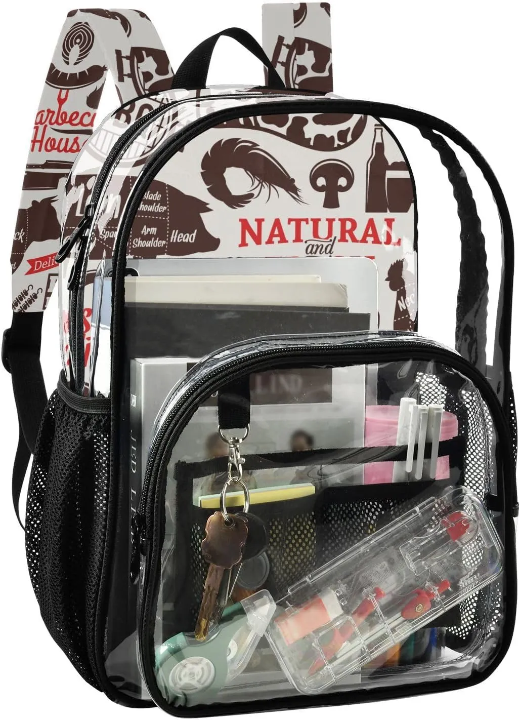Aflyko PVC Backpack Beef Bbq Transparent Bag Stadium Approved Daypack for Live House Concert Sport Game Festival Event Traveling