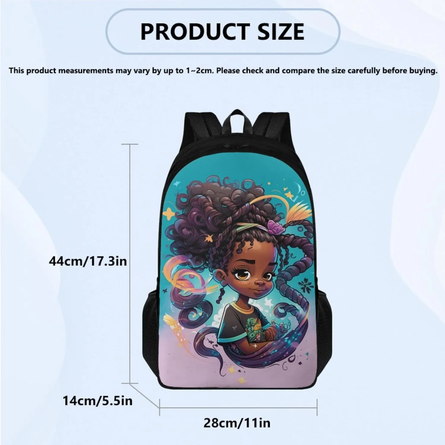 Afro Magic Grils 3 in 1 Backpack Set for 5-17 Years Kids African Girl Book Bag for Girls Children School Bag with Leakproof Lunch Bag and Pen Pouch for Preschool Toddler
