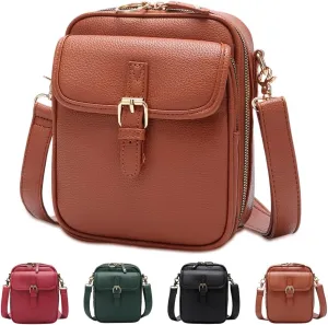 AIIONP 2025 Upgrade Double Layer Large Capacity Mini Messenger Bag, Leather Small Purse Crossbody Shoulder Bag for Women Men