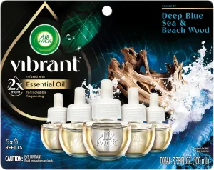 Air Wick Plug In Scented Oil Refills, Blue Sea   Beachwood, Air Fresheners for Home Long Lasting, Room Fresheners,Air Freshener Plug In, Essential Oils, House Essentials for Small   Large Spaces, 5 ct