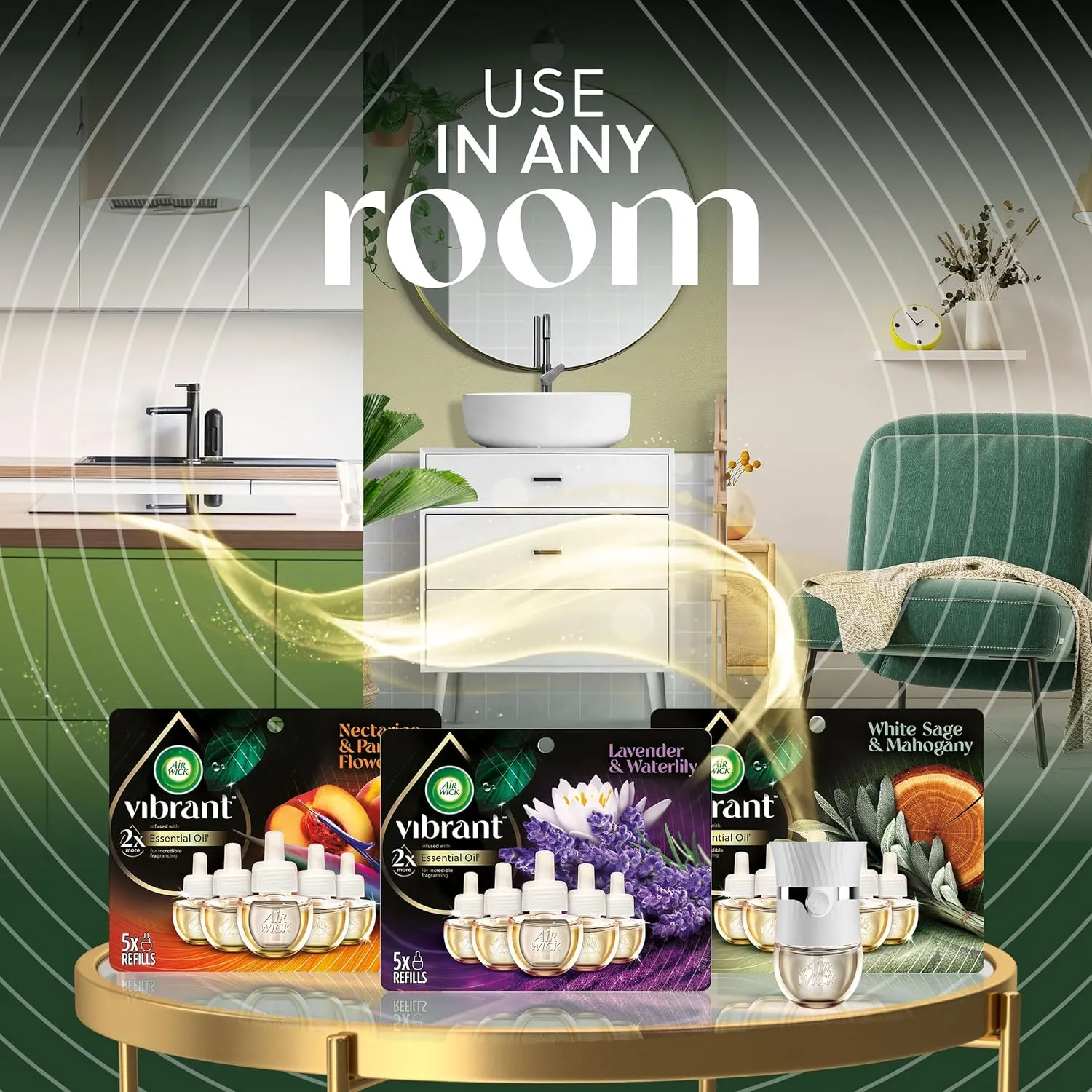 Air Wick Plug In Scented Oil Refills, Blue Sea   Beachwood, Air Fresheners for Home Long Lasting, Room Fresheners,Air Freshener Plug In, Essential Oils, House Essentials for Small   Large Spaces, 5 ct