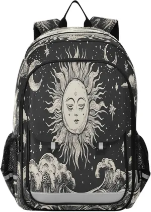 ALAZA Black Wave Sun Moon Mysterious School Backpacks Travel Laptop Bag Kids Bookbag for Girls Boys Teens Women Men