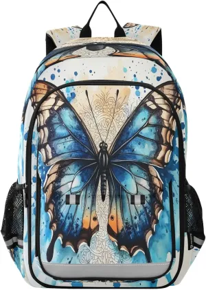 ALAZA Butterfly Blue Watercolor School Backpacks Travel Laptop Bag Kids Bookbag for Girls Boys Teens Women Men