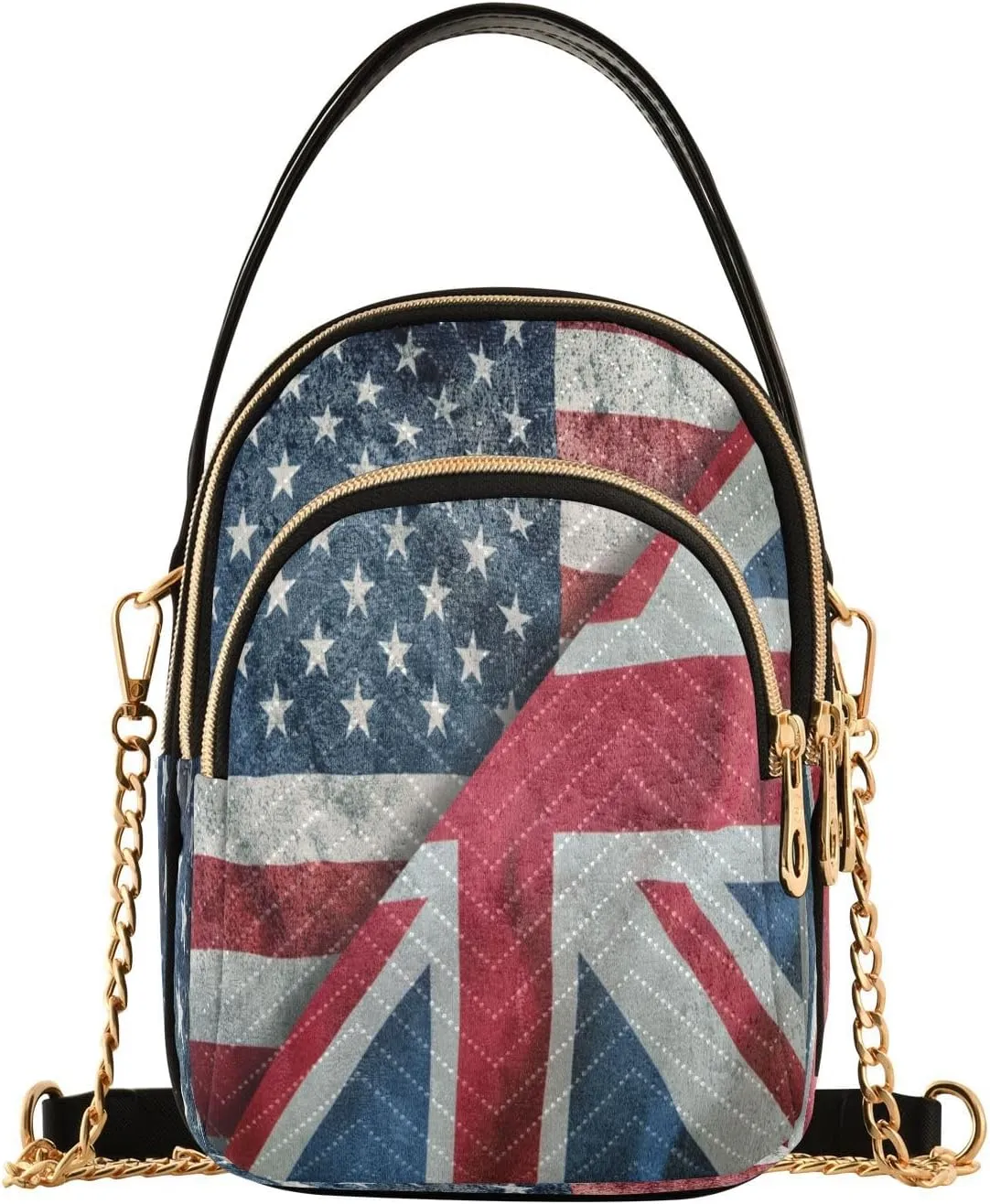 ALAZA Chain Crossbody Bags for Women Vintage American British Flag Striped Quilted Shoulder Crossbody Handbags Travel Cross Body Cell Phone Purses Bags
