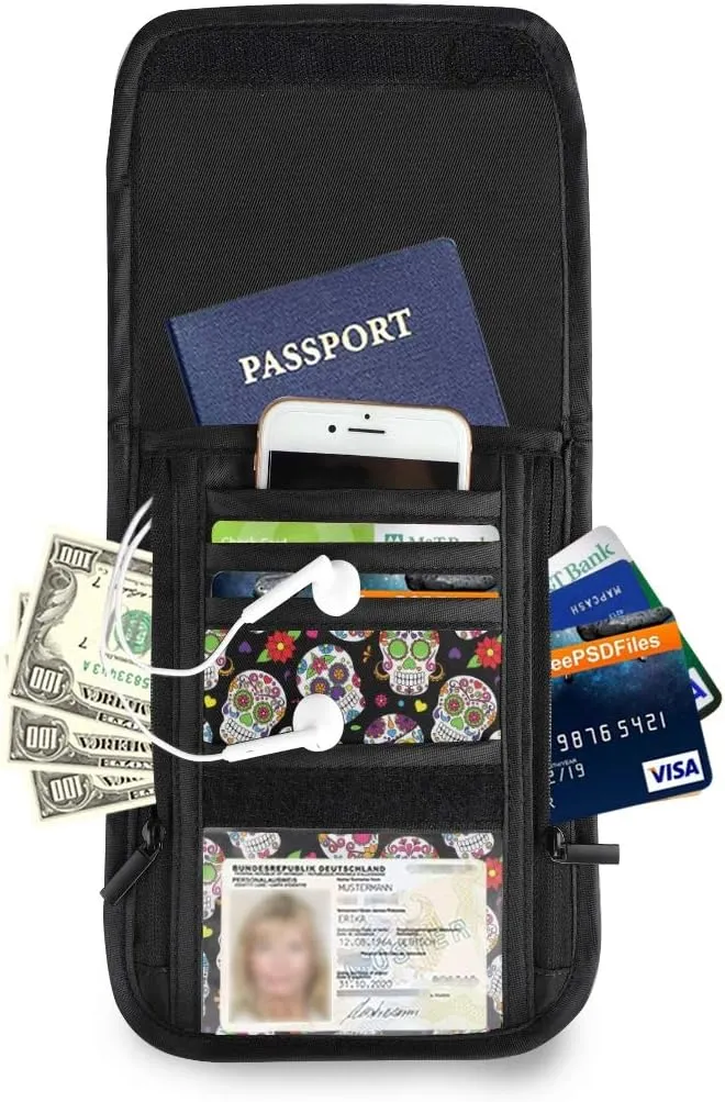 ALAZA Day Of The Dead Sugar Skull Halloween Small Crossbody Wallet Purse Cell Phone Bag Rfid Passport Holder with Credit Card Slots