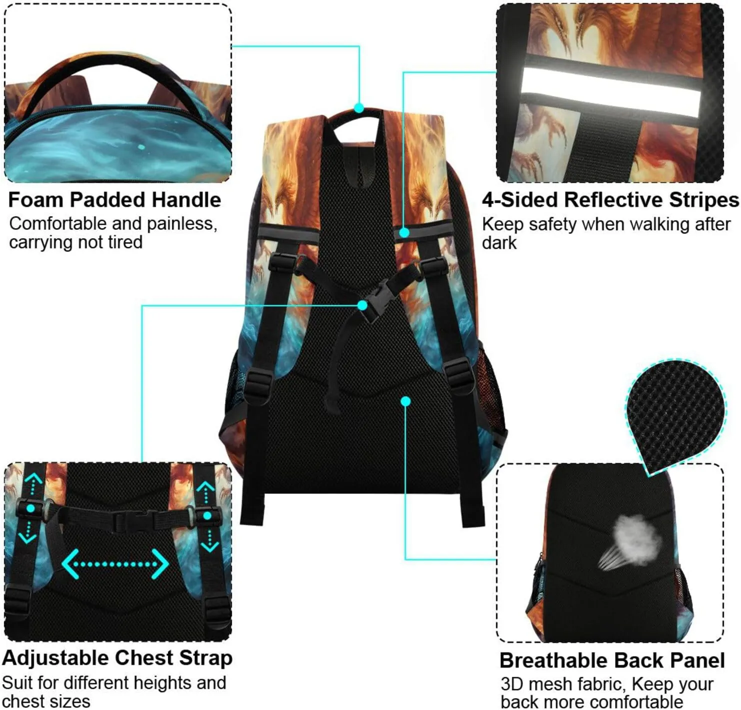 ALAZA Fire Water Phoenix Battle Backpacks Travel Laptop Daypack School Book Bag for Men Women Teens Kids