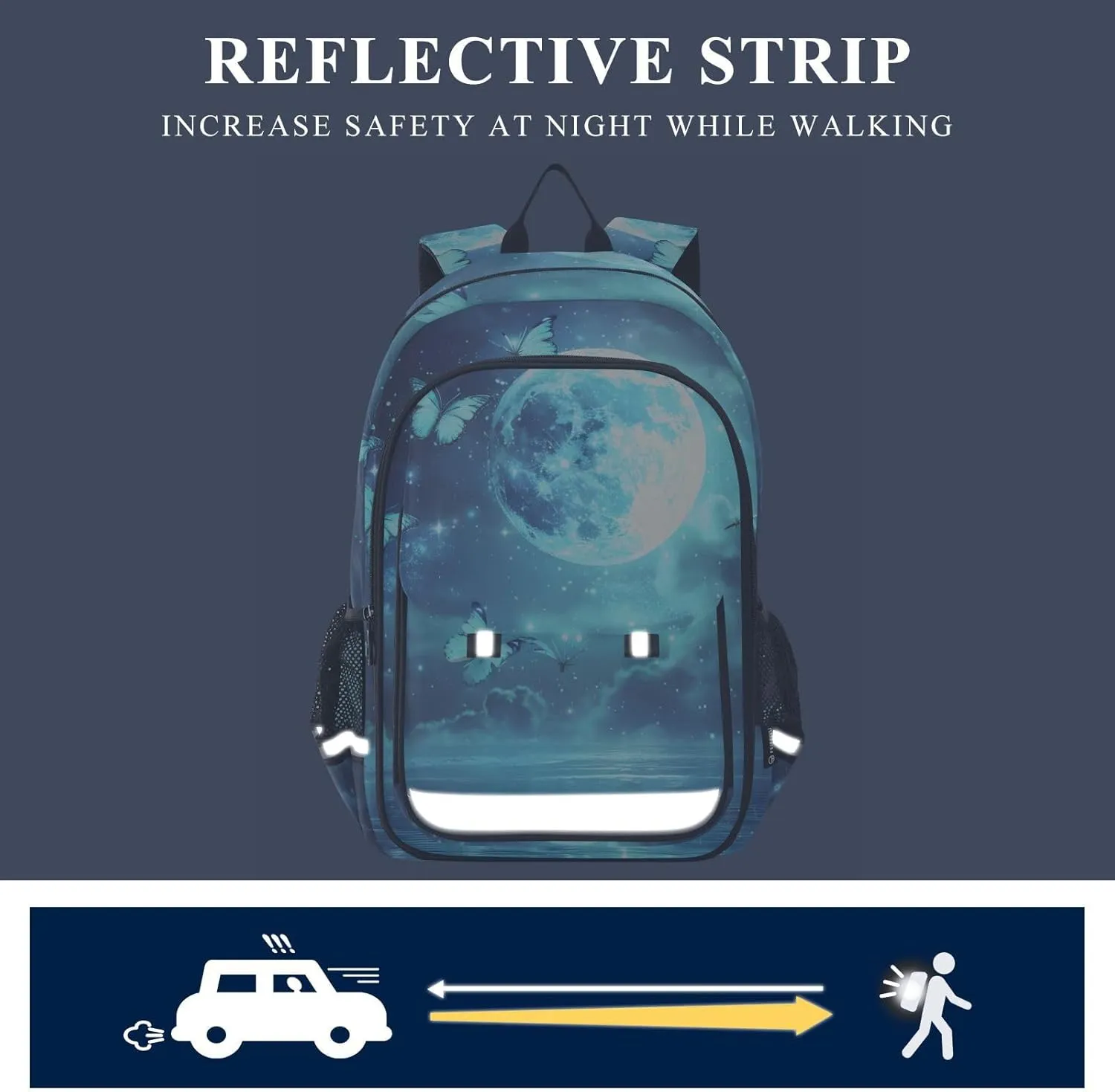 ALAZA Full Moon over Ocean Teal Butterfly02 School Backpacks Travel Laptop Bag Kids Bookbag for Girls Boys Teens Women Men