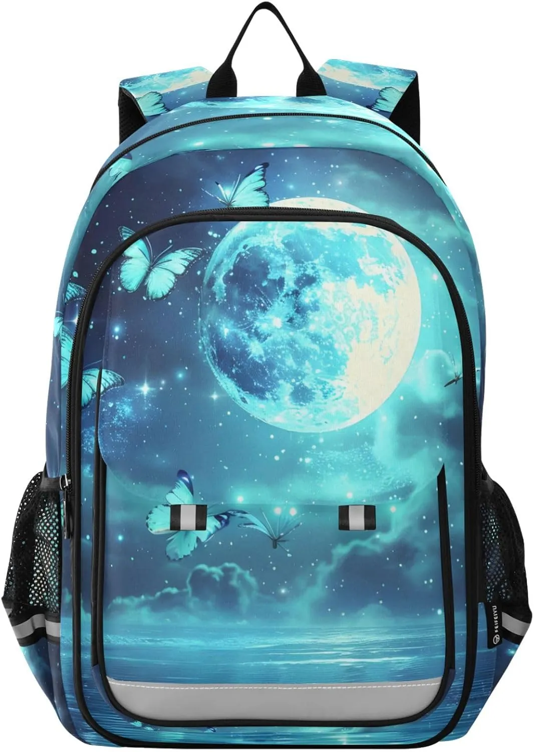 ALAZA Full Moon over Ocean Teal Butterfly02 School Backpacks Travel Laptop Bag Kids Bookbag for Girls Boys Teens Women Men