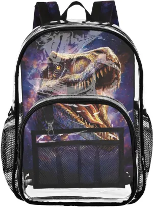 ALAZA Roar Dinosaur in Galaxy Clear Backpack PVC Transparent Causal Daypack Bookbag Work Travel College Business Trip Bag Shoulder Bag for Women Men