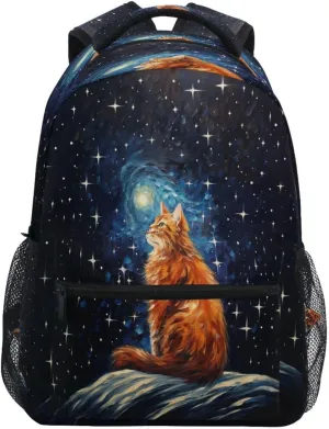 ALAZA Starry Cat Space Galaxy Nebula Backpack Daypack College School Travel Shoulder Bag