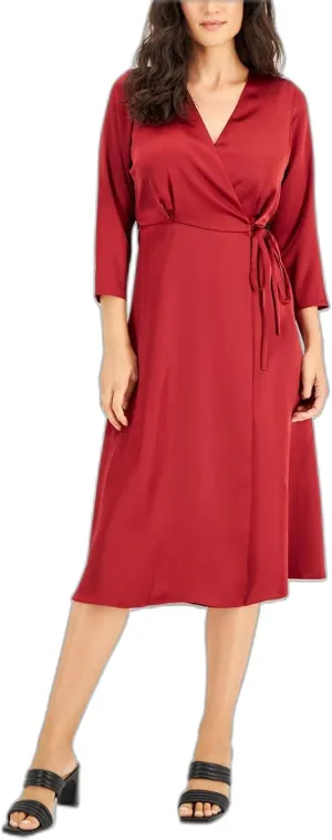 Alfani Womens Elbow Sleeve Satin Surplice Dress