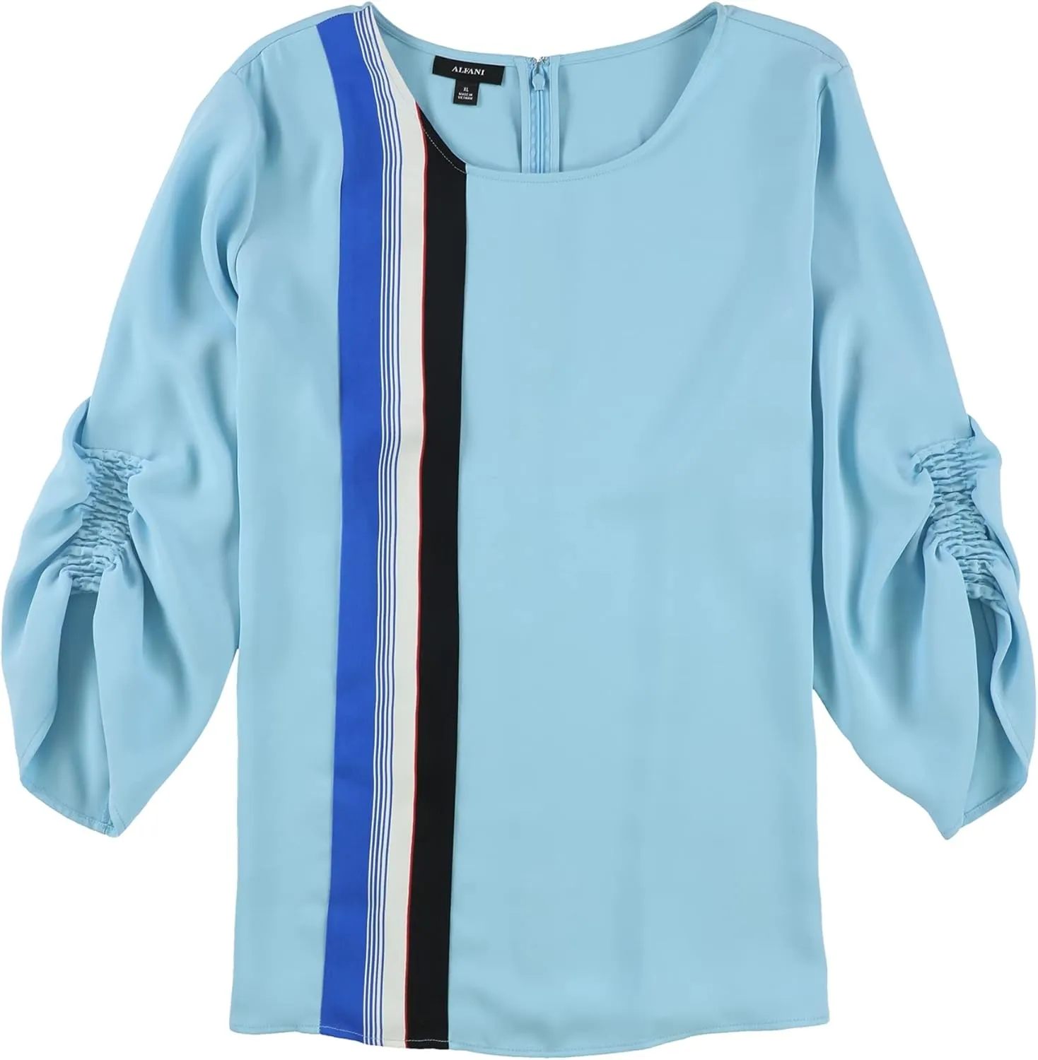 Alfani Womens Striped Tulip Sleeves Blouse Blue XL