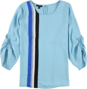 Alfani Womens Striped Tulip Sleeves Blouse Blue XL