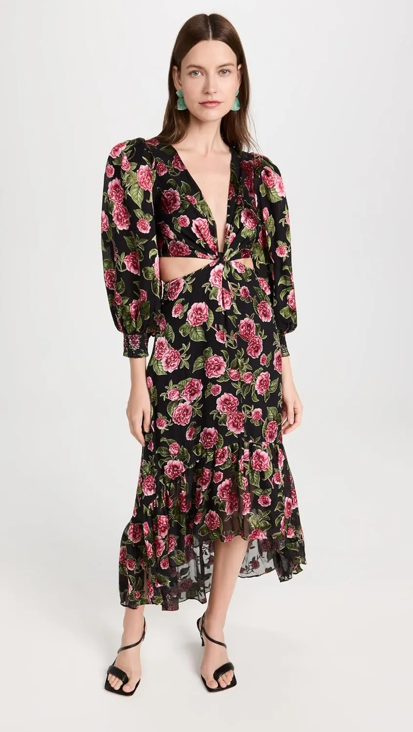alice   olivia Women's Katia Deep V Neck Twist Front Maxi Dress