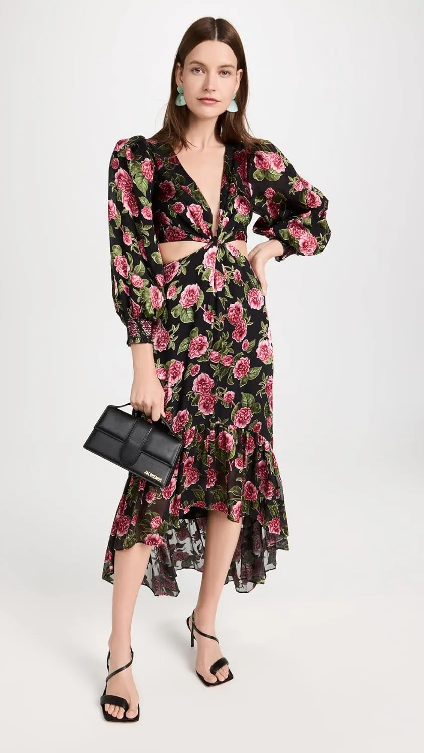 alice   olivia Women's Katia Deep V Neck Twist Front Maxi Dress