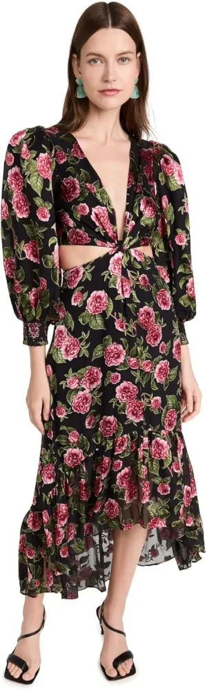 alice   olivia Women's Katia Deep V Neck Twist Front Maxi Dress