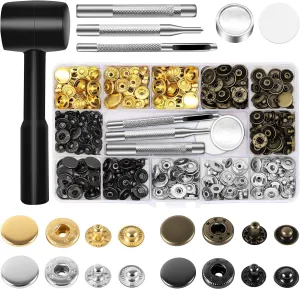 Alritz 15mm Leather Snap Button Kits with Hammer Punch Spacer, 90 Sets Metal Snaps Press Studs with 4 Setter Tools for Thin Clothes, Jackets, Jeans Wears, Bracelets, Bags