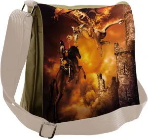 Ambesonne Marigol Black Messenger Bag, Knight on Horse, Unisex Cross-body