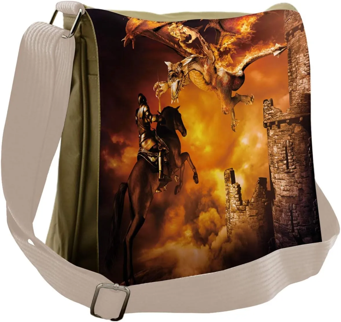 Ambesonne Marigol Black Messenger Bag, Knight on Horse, Unisex Cross-body