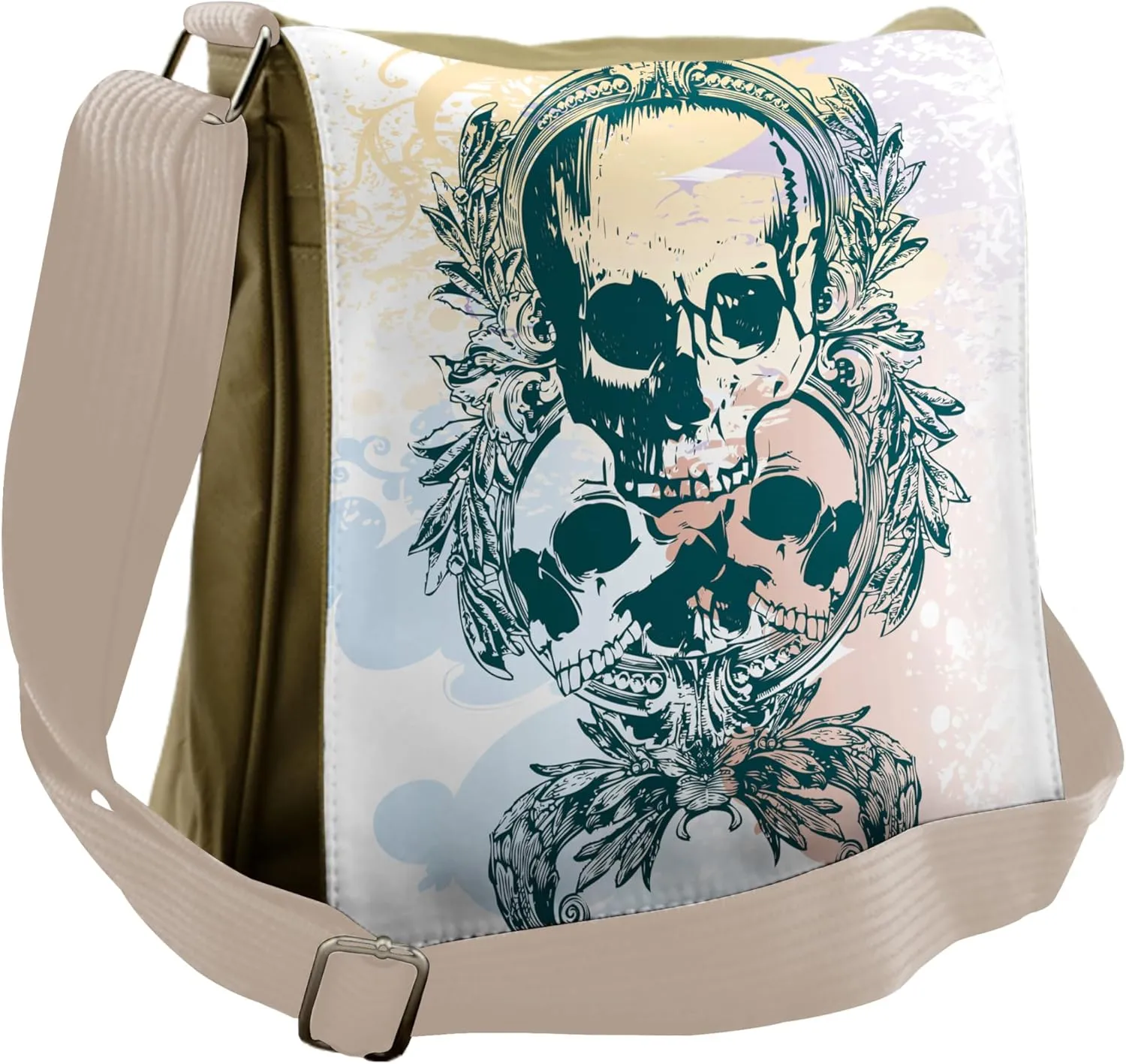 Ambesonne Skull Messenger Bag, Scary Deadly Rocker Trio, Unisex Cross-body