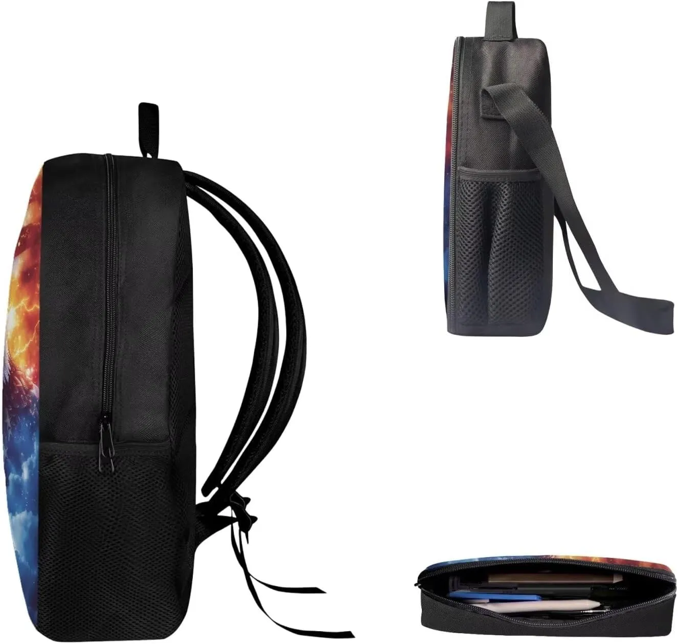 American Flag 3 in 1 School Backpack Teen Boys Kids 3pcs Kids with Lunch Box and Pencil Case for Kids Children Teens Elementary Middle School