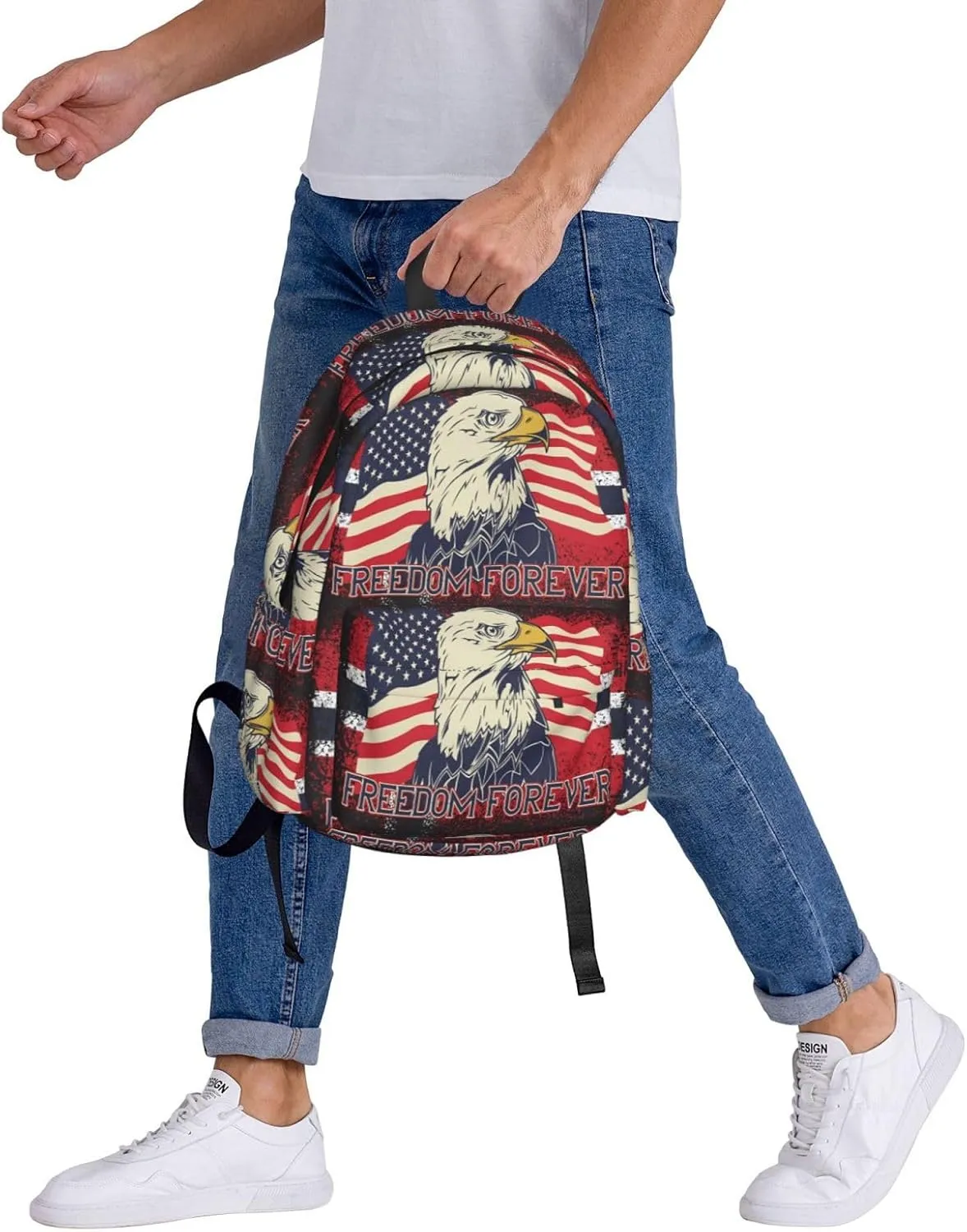 American Independence Day American Flag Eagle Freedom Forever Casual Backpacks Large Travel Backpack Laptop Rucksack Sports Daypack Adjustable Strap Bag for Camping Hiking