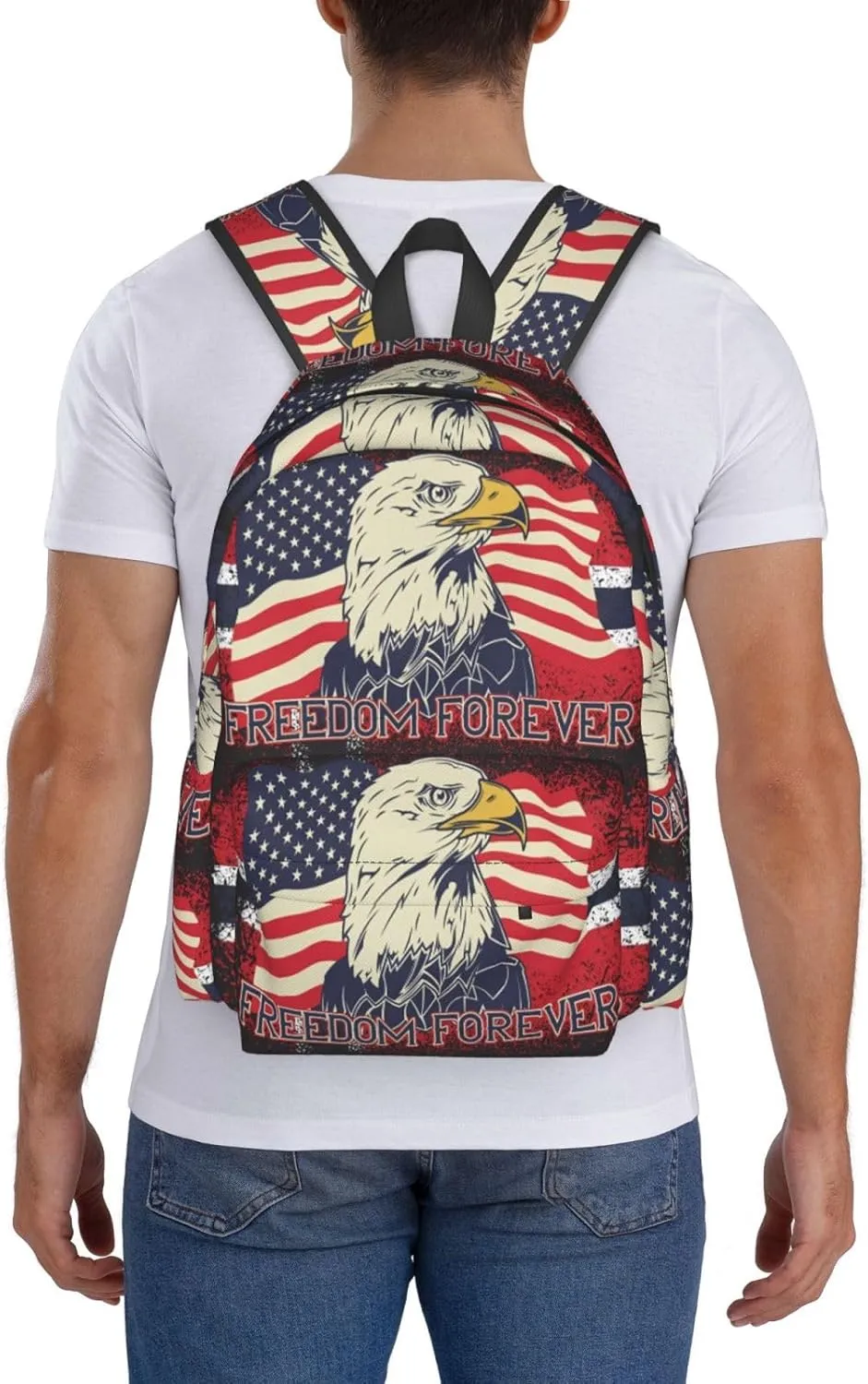 American Independence Day American Flag Eagle Freedom Forever Casual Backpacks Large Travel Backpack Laptop Rucksack Sports Daypack Adjustable Strap Bag for Camping Hiking