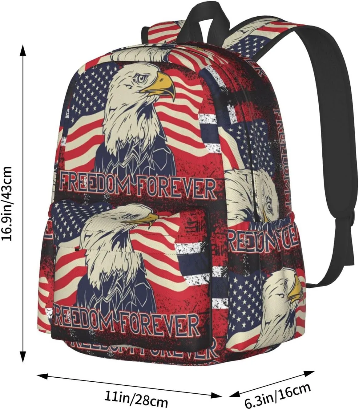 American Independence Day American Flag Eagle Freedom Forever Casual Backpacks Large Travel Backpack Laptop Rucksack Sports Daypack Adjustable Strap Bag for Camping Hiking