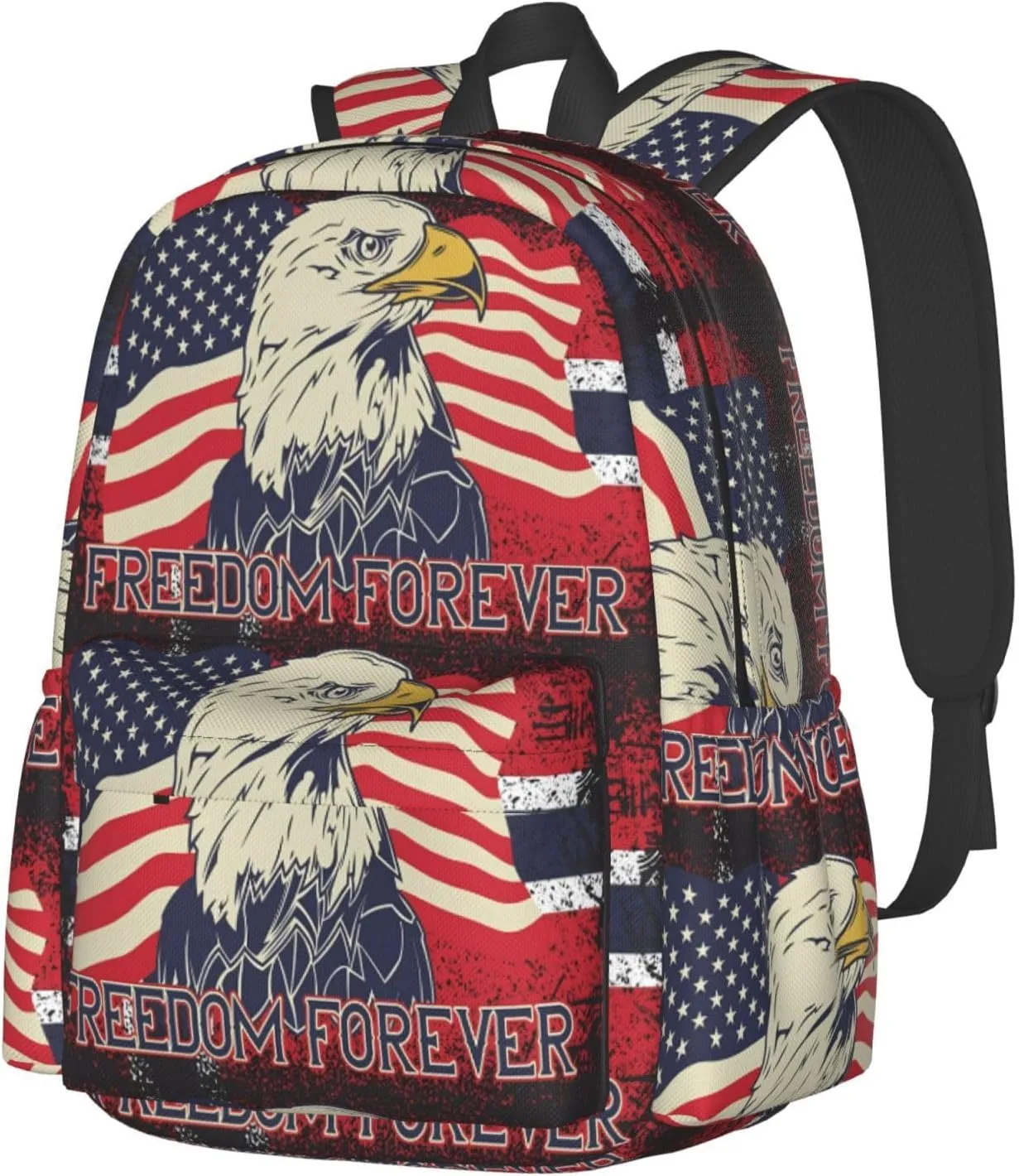 American Independence Day American Flag Eagle Freedom Forever Casual Backpacks Large Travel Backpack Laptop Rucksack Sports Daypack Adjustable Strap Bag for Camping Hiking