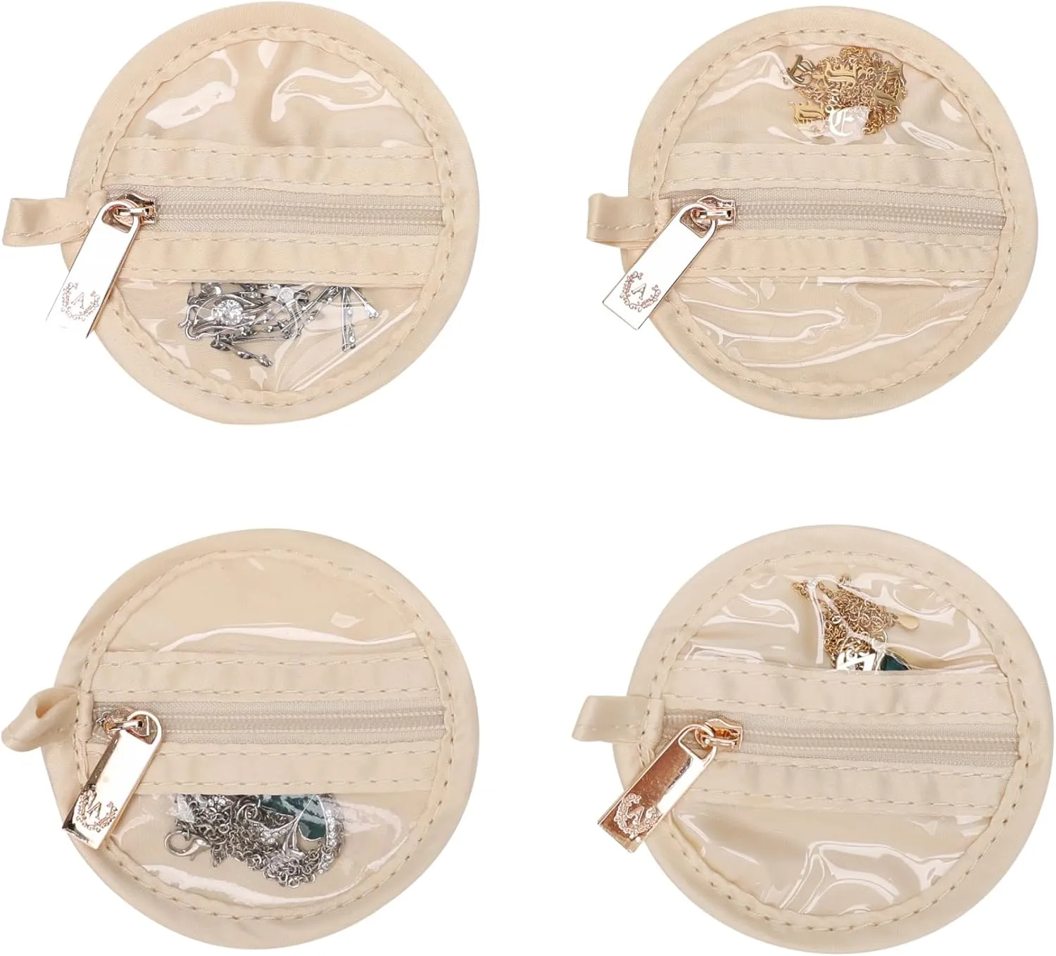 Angelina's Palace Round Jewelry Organizer Case Travel Bag Bridesmaid Gifts Vegan Leather Box for Necklace Earring Bracelet Ring(champagne)