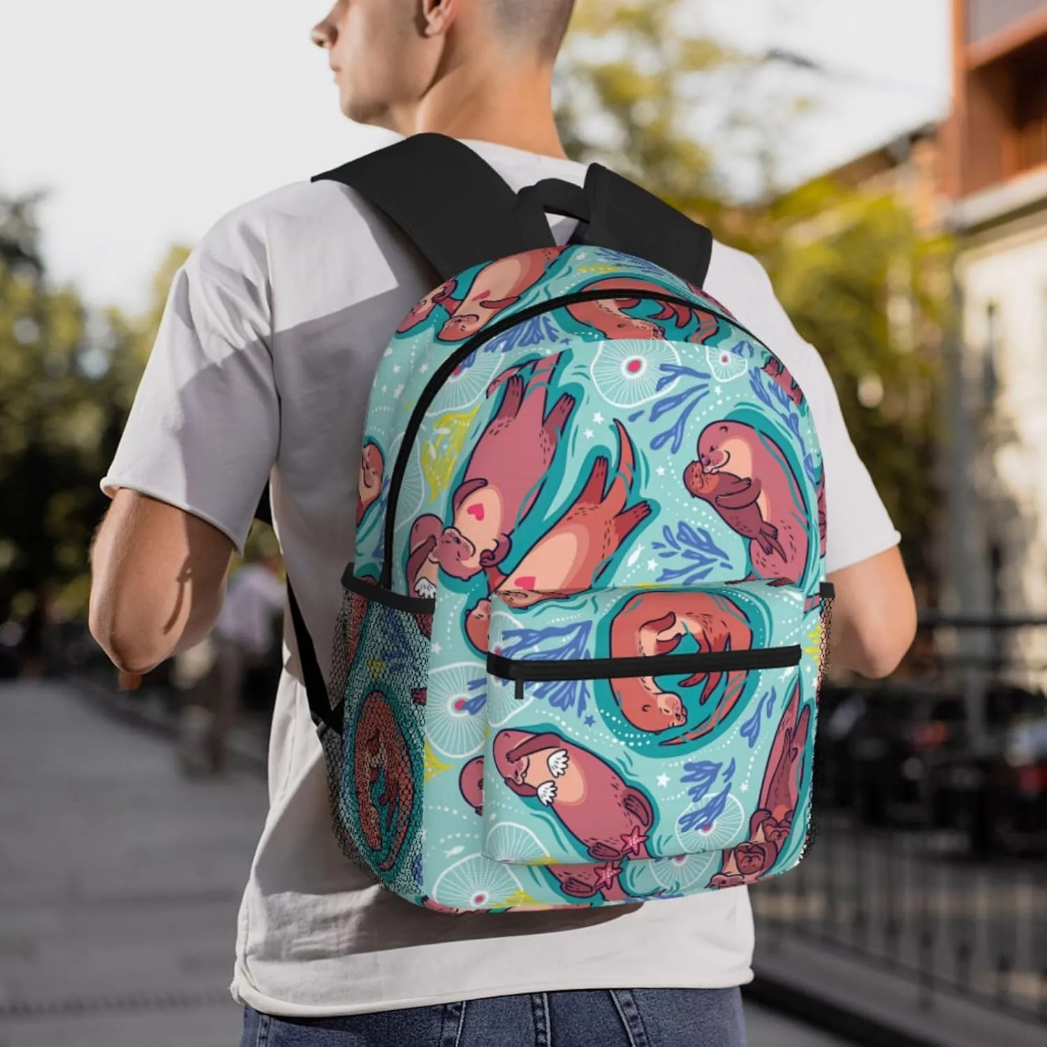 Animal Cute Brown Otters Print Casual Backpack,Lightweight Backpack Laptop Backpacks For Men Women,Travel Work Computer Bag