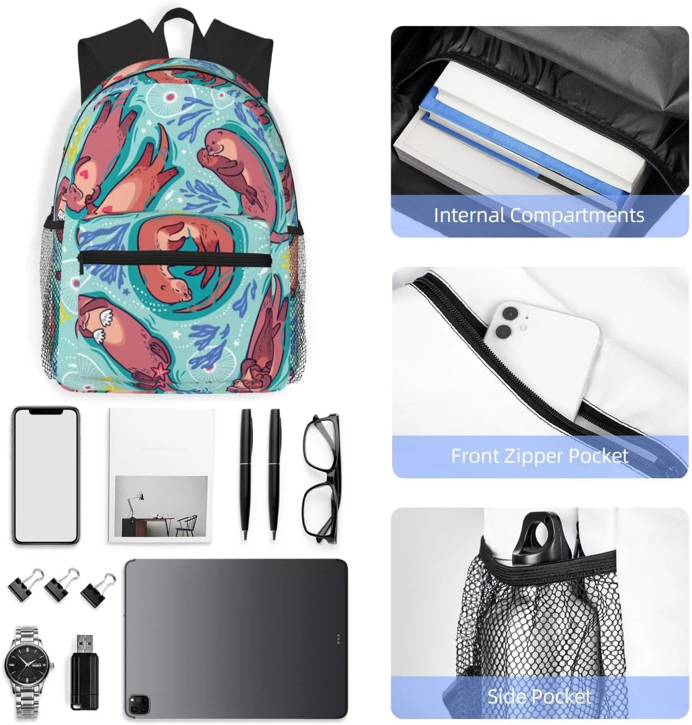 Animal Cute Brown Otters Print Casual Backpack,Lightweight Backpack Laptop Backpacks For Men Women,Travel Work Computer Bag