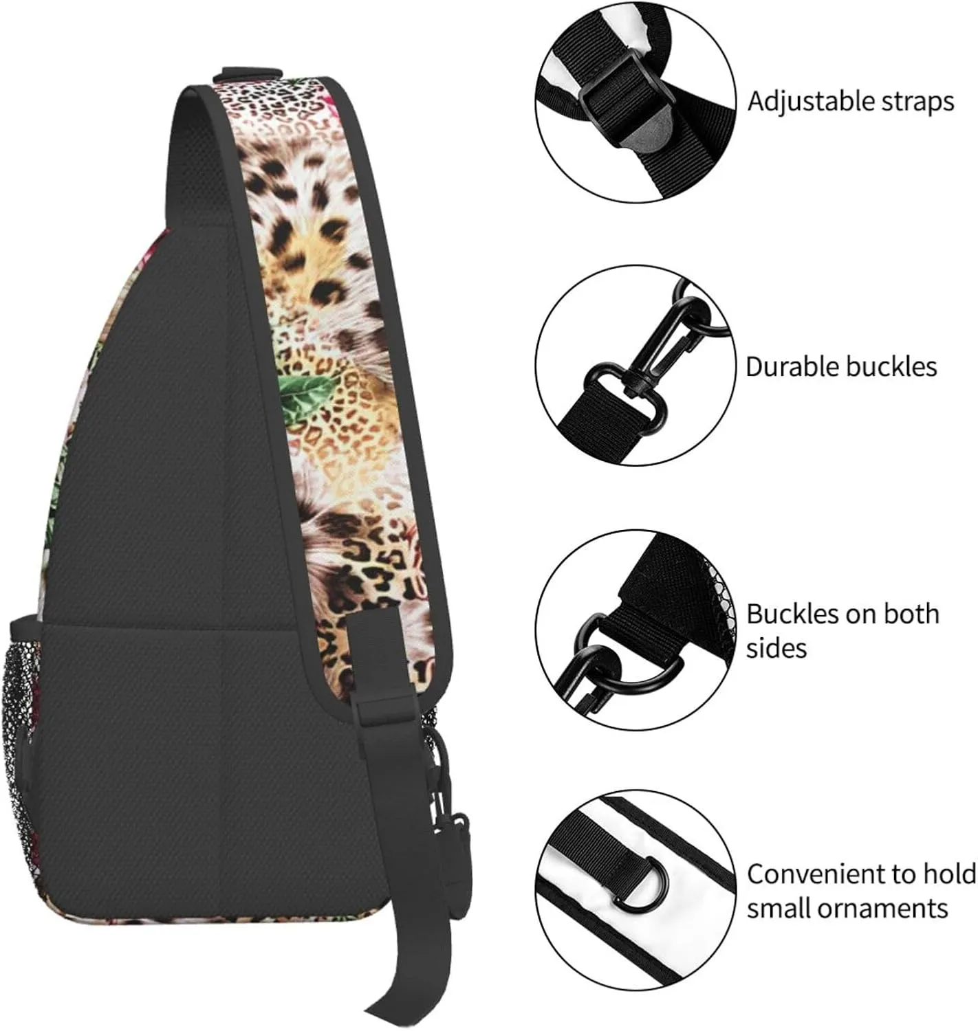 Animal Tiger Leopard Print Rose Flower Unisex Casual Diagonal Chest Bag,Multipurpose Crossbody Shoulder Bag Travel Hiking Daypack