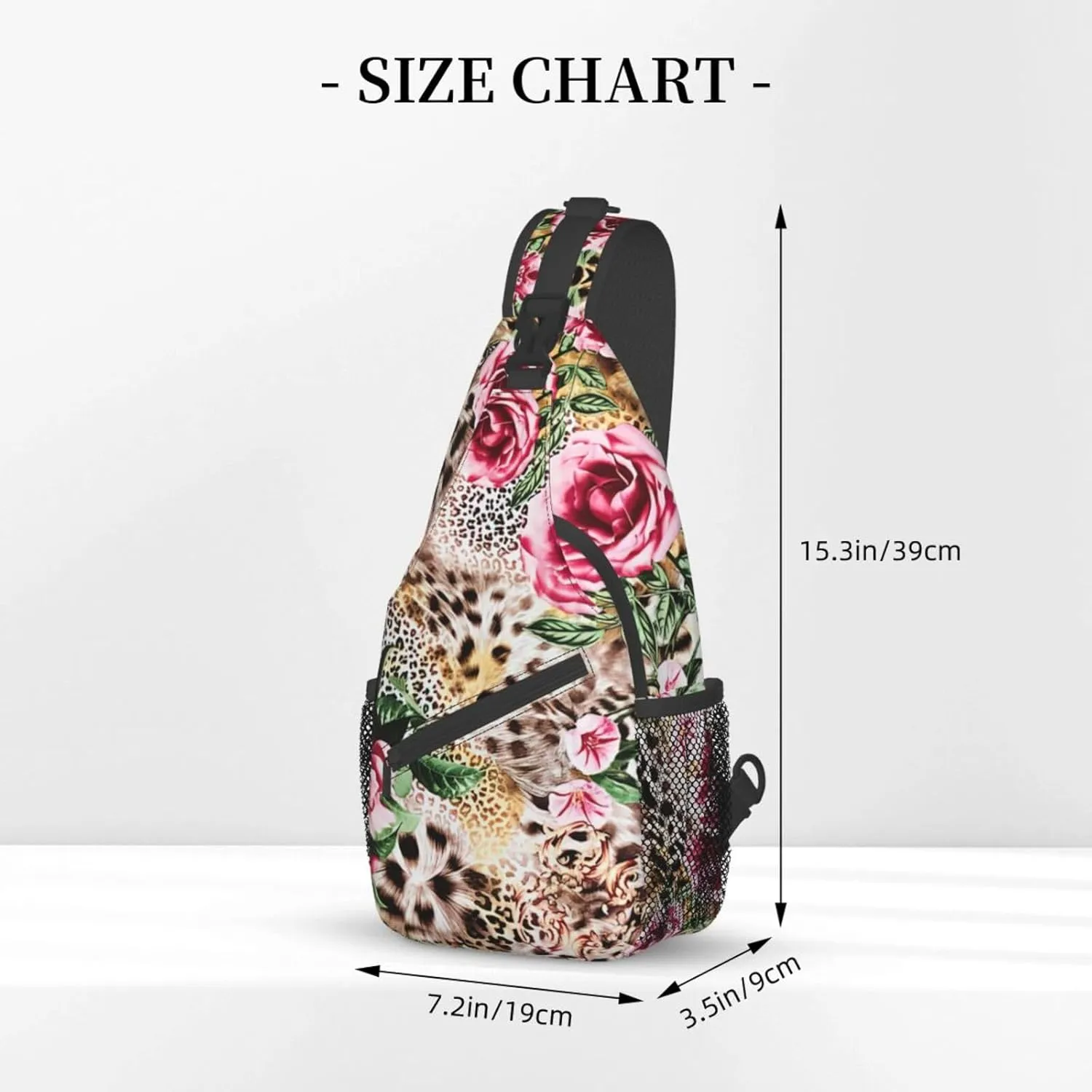 Animal Tiger Leopard Print Rose Flower Unisex Casual Diagonal Chest Bag,Multipurpose Crossbody Shoulder Bag Travel Hiking Daypack