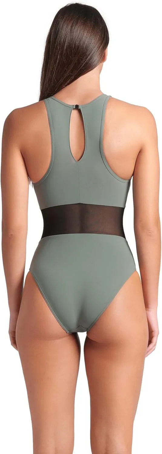 ARENA Feel Women's Mesh Panels Vent Back One Piece Swimsuit Elegant Sexy Ladies Bathing Suit Stretchy Sophisticated Swimwear