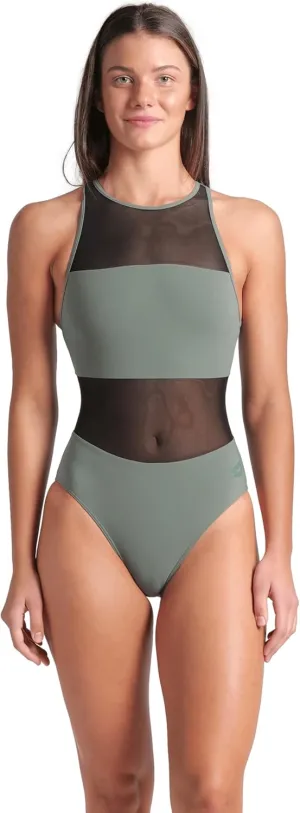 ARENA Feel Women's Mesh Panels Vent Back One Piece Swimsuit Elegant Sexy Ladies Bathing Suit Stretchy Sophisticated Swimwear